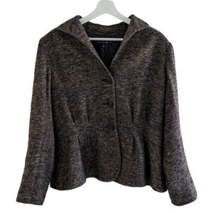 Lafayette 148 Tweed Pleated Jacket Blazer Brown Size 12 Button Cinched Waist